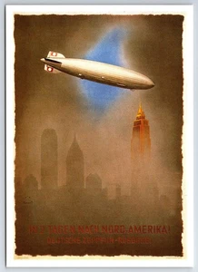 Vintage Deutsche Zeppelin Postcard with NYC Skyline & Airship 1936 - Picture 1 of 2