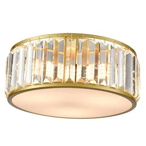 12 Inch Gold Crystal Flush Mount Ceiling Light 3-Light Drum Shade Ceiling - Picture 1 of 7