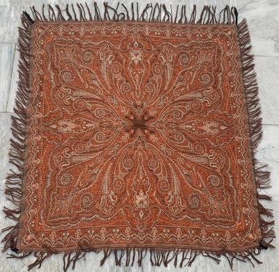 Vintage Hand Woven Paisley Shawl Women Shawl Woolen Textile 3x3 ft Free Ship - Image 1 of 4