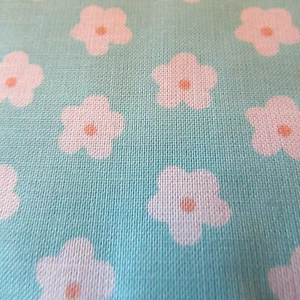 Cotton Fabric White Flowers On Aquamarine Cotton Fabric 1yd x44 - Picture 1 of 3