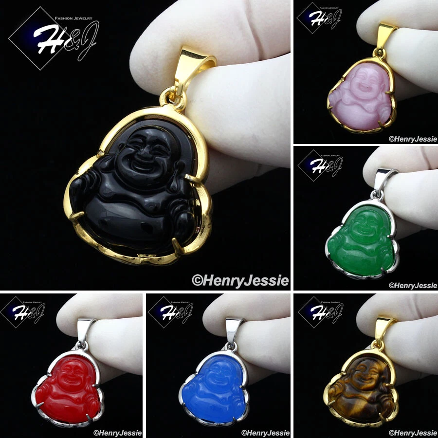 Colgante Buda chapado en plata/oro con estrás rosa/onyx/azul de acero inoxidable*123 Foto 1 de 1