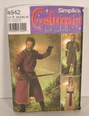 Simplicity 4942 Lord of the Rings / Swordsman, Costume Pattern Men's XS-XL Uncut - Image 1 of 2