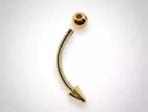 14K Solid Gold Angel Fang Lip Piercing 16g Curved Barbell Ball and Spikes - Picture 1 of 6