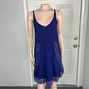 Vestido sin mangas para mujer Imtimately Free People pestañas medio azul encaje boho MM13 - Imagen 1 de 8