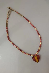Glass Heart Pendant Hlass Bead Necklace - Picture 1 of 6
