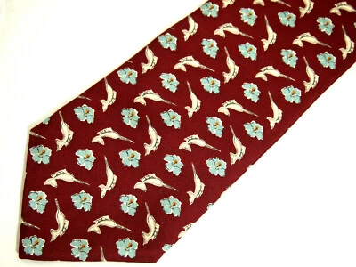 NWT Nautica Mens Necktie Tie Burgundy Red Swordfish Marlin Floral 55" Short - Image 1 of 4