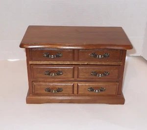 Vintage Wood Jewelry Box Tabletop Chest 3 Velvet Drawers - Picture 1 of 4