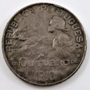 PORTUGAL 1910 ESCUDO XF WITH RIM BUMP .6711 oz. OCT. 5TH 1910 BIRTH OF REPUBLIC - Picture 1 of 2