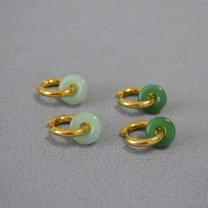 18K Gold Plated Surgical Steel 15mm Huggie Hoop 12mm Glaze Donut Jade Earrings - Picture 1 of 8