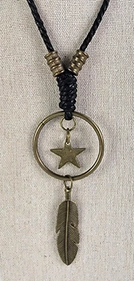 Collar Bohemio Tono Bronce Pluma Círculo Estrella Colgante Cordón 38 pulgadas Foto 1 de 4