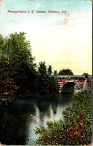 Pennsylvania R. R. Viaduct Warsaw, Indiana posted pm 1922 Postcard Vintage - Bild 1 von 2