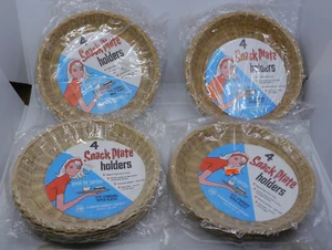 16 VINTAGE WICKER PICNIC SNACK PLATE HOLDERS, NOS, SEALED, 10 INCHES - Picture 1 of 4