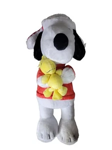2018 Peanuts Red Puffer Snoopy Woodstock Greeter 22” plush Christmas Standing - Picture 1 of 6