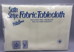 Elrene Satin Stripe Fabric Ecru Tablecloth Diana No 5350 Oblong 52 x 70- New - Picture 1 of 4