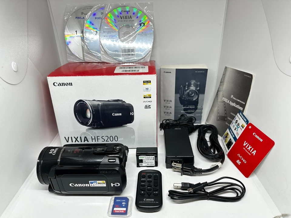 Canon VIXIA HF S200 Full HD 1080p AVCHD Flash Camcorder 10x W/ Accessories - Image 1 of 4