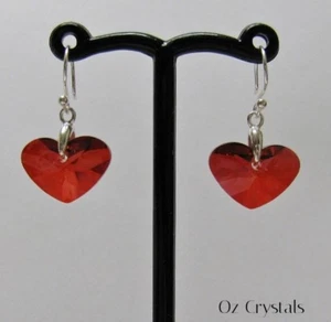 Heart Earring's made with Swarovski Red Magma & 925 Sterling Silver - Picture 1 of 3