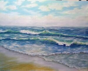 Art 24"/30"ORIGINAL OIL PAINTING,stretched canvas, BEACH WAVE seascape,ocean art