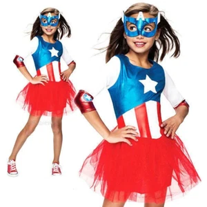 Girls Metallic Captain America Costume Marvel Super Hero Fancy Dress Book Day - Picture 1 of 4
