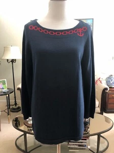 Neu ohne Etikett Vineyard Vines marineblau mit rotem maritimen U-Boot-Ausschnitt Pullover Größe L Baumwolle - Bild 1 von 5