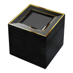 bUCLA 100PCS Black Square Plastic Plates with Gold Rim-6inch Disposable Cake ... - Picture 1 of 5
