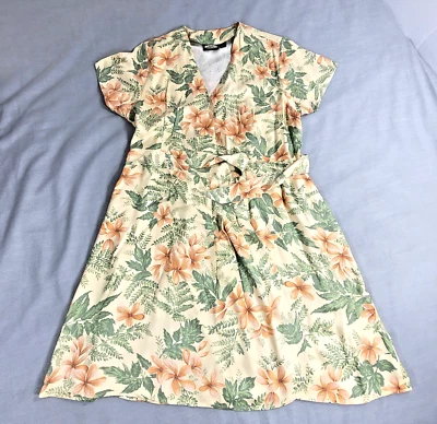 Vintage 90s TOMMY BAHAMA Silk Dress 12 Yellow Floral Hawaiian Short Sleeve - Image 1 of 4