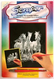 MAMMUT Scraper Kratzbild Silber weiße Wild-Pferde Herde OVP mit Kratzmesser - Bild 1 von 2