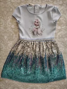 Abito scintillante H&M 5T-6 bambina Disney Frozen Elsa principessa paillettes 4-6 anni - Foto 1 di 5
