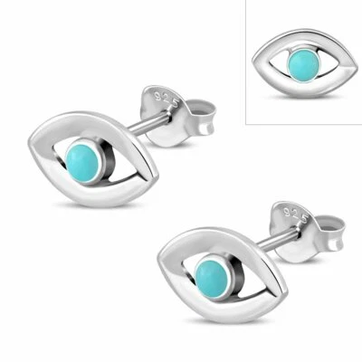 Sterling silver 925 -Turquoise Evil Eye Stud Silver Earrings - Image 1 of 2