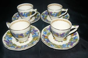 4 Sets Vintage Crown Ducal Florentiner 1954 Demitasse Tassen und Untertassen  - Bild 1 von 4