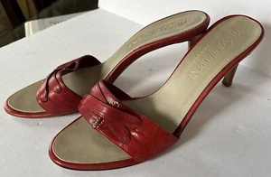 Vintage Yves Saint Laurent Ysl Red High Heeled Sandals Red Size 38.5 - Picture 1 of 17