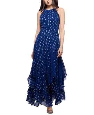 NWT New Betsy & Adam Petite Clip Dot Gown - Navy Blue Gold Size 12 - Image 1 of 4