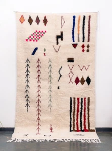 5x8 Handmade Moroccan Large  white Area Rug Azilal Wool Beni White Living room - Picture 1 of 10