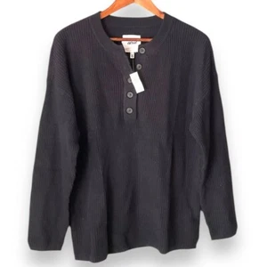 Aerie Black Cotton Rib Knit 1/2 Button Pullover Henley Sweater Size XSmall NEW - Picture 1 of 5