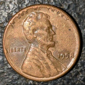 1958 1c Wheat Cent "L" & Words Way On Rim Error Red Brown Toned Grease Filled - Picture 1 of 15
