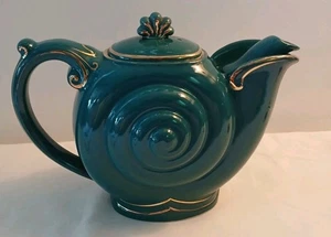 Vintage Hall USA 0660 Nautilus Shell Snail Design 6 Cup Tea Pot & Lid - Teal - Picture 1 of 14