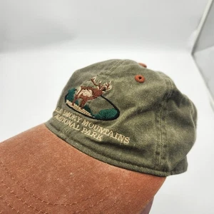 VINTAGE Great Smoky Mountains Hat Cap Green Brown Trucker Elk Graphic - Picture 1 of 6