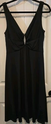NWT  Connected Apparel Black A-Line Swing Dress Removable Sequin Broach Sz 12 - Image 1 of 4