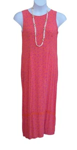 April Cornell vintage long crinkle rayon dress L cottagecore orange peach pink - Picture 1 of 8