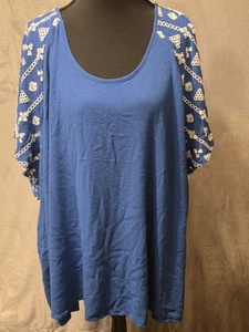 Torrid Plus Size 6 Embroidered Nlue and White Crinkle Gauze Blouse - Picture 1 of 18