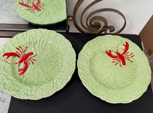 2 Vintage Carlton Ware Lobster Side Salad Green Lettuce Leaf Plate 23cm Diameter - Picture 1 of 3
