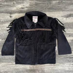 VTG toddler 2t Milton Funwear Suede Fringe Jacket Kids Black Cowboy Western Coat - Picture 1 of 10