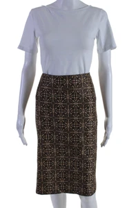 Magaschoni Womens Silk Abstract Print Knee Length Pencil Skirt Brown Size 14 - Picture 1 of 5