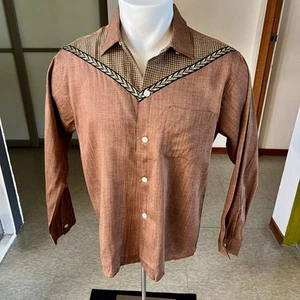 1950s Vintage NOS Two Tone Rockabilly Acetate Shirt With Lurex Trim M - Picture 1 of 12