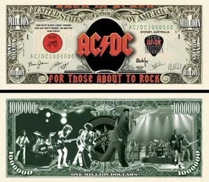 ✅ Paquete de 100 bandas de rock AC/DC 1 millón de dólares música coleccionable novedad dinero ✅ - Imagen 1 de 6
