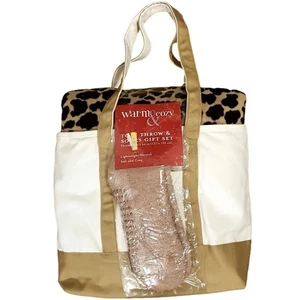 Kmart Warm and Cozy Tote Throw and Socks Gift Set Leopard Print Soft 50" x 60" - Picture 1 of 6