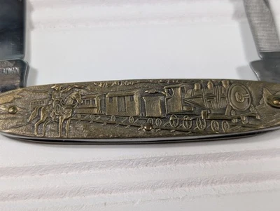 Vintage ARMEX Cowboy Horse &  Train Scene Folding Pocket Knife - Image 1 of 4