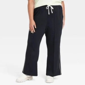 Ava& Viv pants Womens size X 14 W pull on drawstring Black side white stripe New - Picture 1 of 10