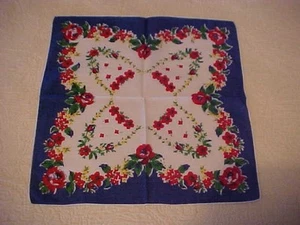Vintage Hanky w/ Garlands of Red Roses - Picture 1 of 2