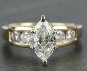 1.98Ct D/VVS1 Moissanite Solitaire | Marquise Cut | 14K Yellow Gold Ring - Picture 1 of 4