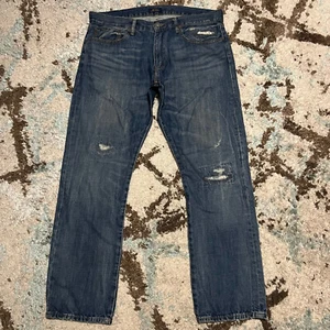 Polo Ralph Lauren Varick Slim Straight Jeans Distressed Patchwork Size 36x30 - Picture 1 of 11